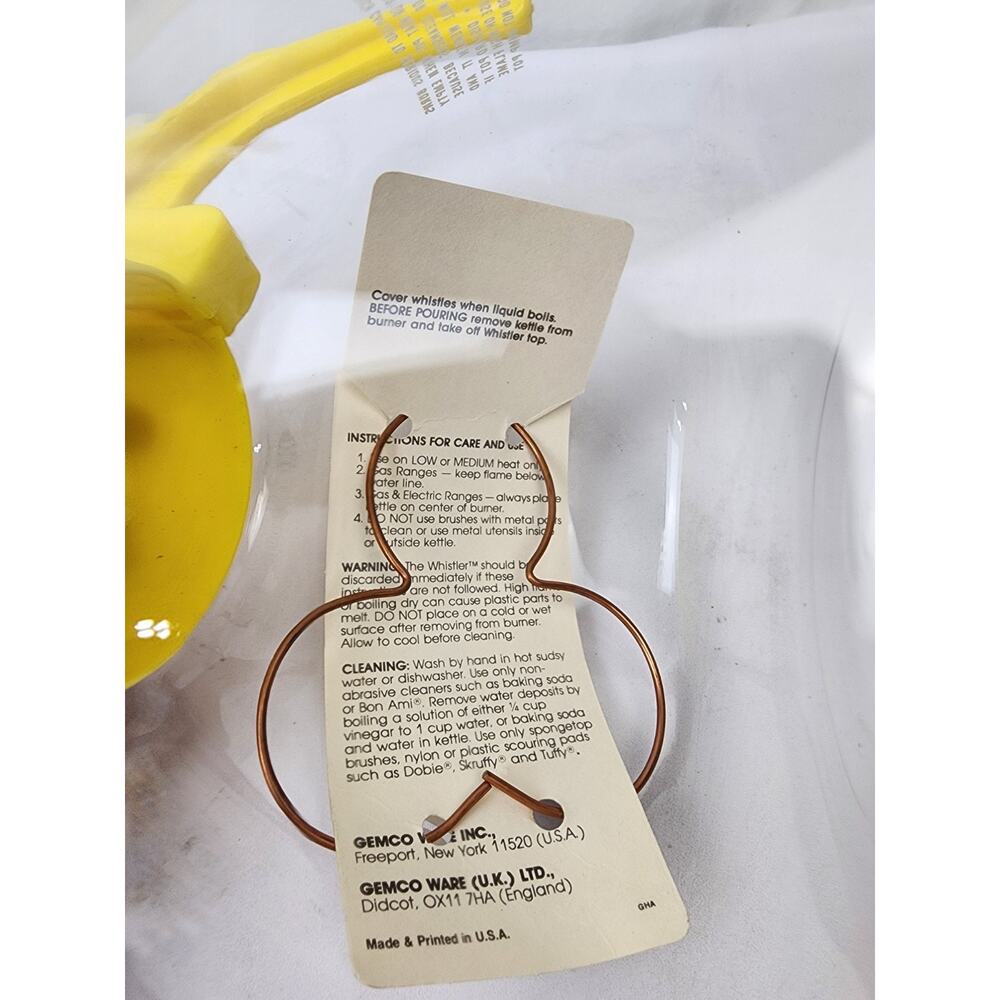 Gemco The Whistler Glass Kettle Pot 8c Yellow/White Handle w/Metal Grid NWT - Picture 6 of 8